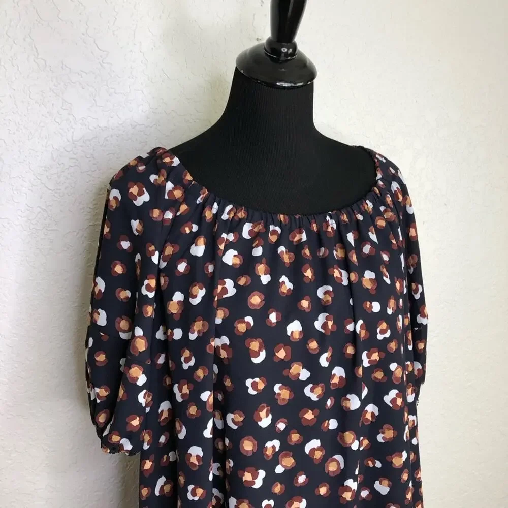Ann Taylor navy blue red gold white shift dress size Medium